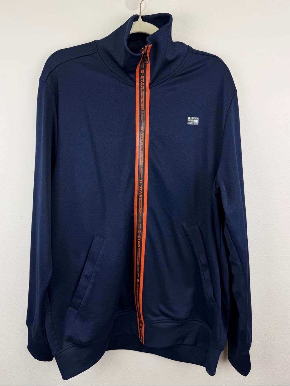 G-Star RAW Men’s XXL Navy Track Jacket Orange Logo Zip Y2K Streetwear